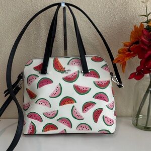 Kate Spade White Satchel with Watermelon Print & matching long strap